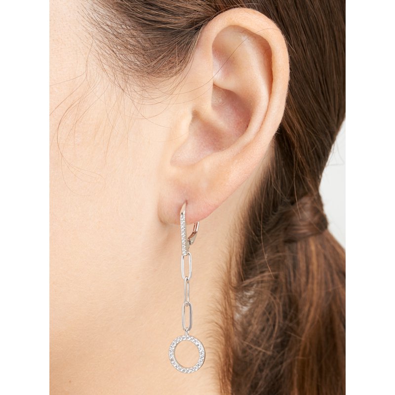 Sterling Silver Cubic Zirconia Circle Paperclip Earrings - Hypoallergenic, 2 Inch Length