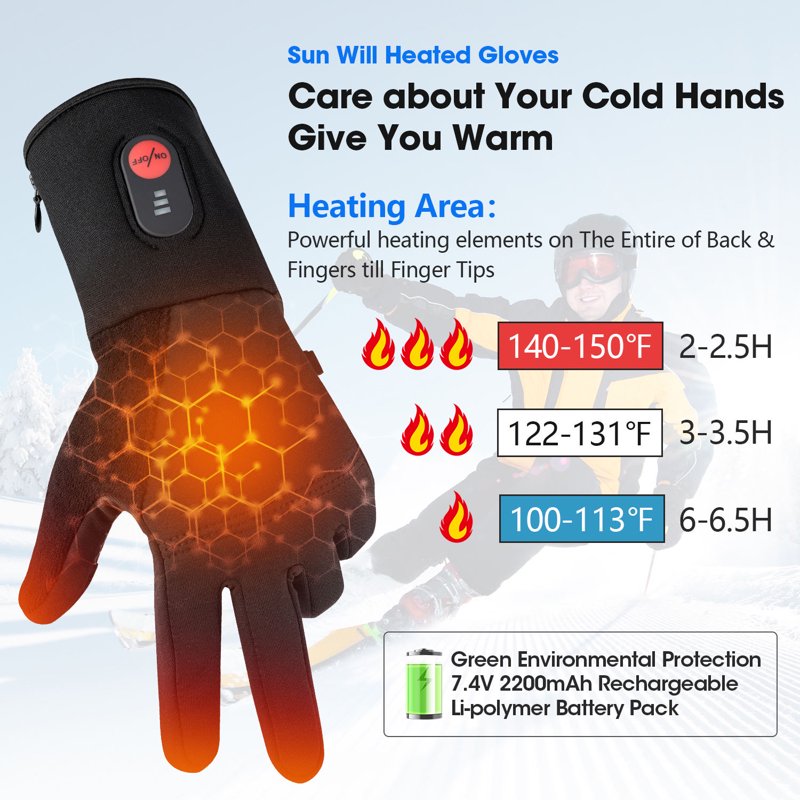 Rechargeable Heated Gloves for Ski Cycling Hunting Men Women - Thermal Waterproof