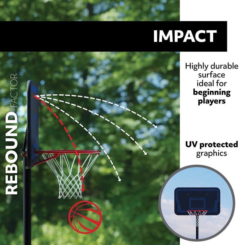Portable 44-Inch Impact Basketball Hoop with Telescoping Height Adjustment — Outdoor Play Equipment
