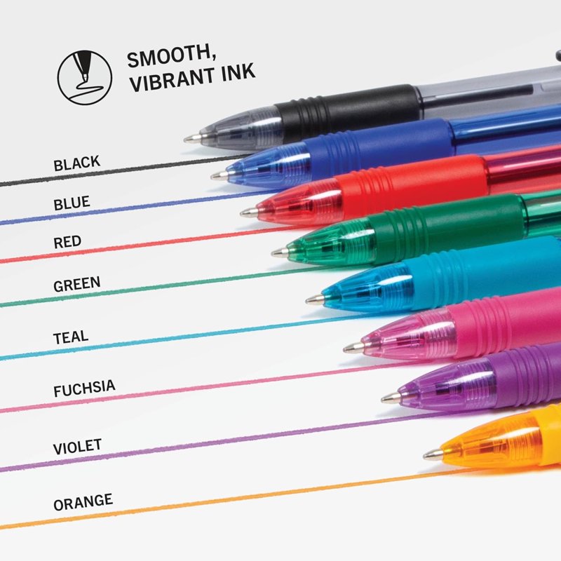 Retractable Ballpoint Pens 1.0mm Assorted Colors 18-Pack - Smooth Writing