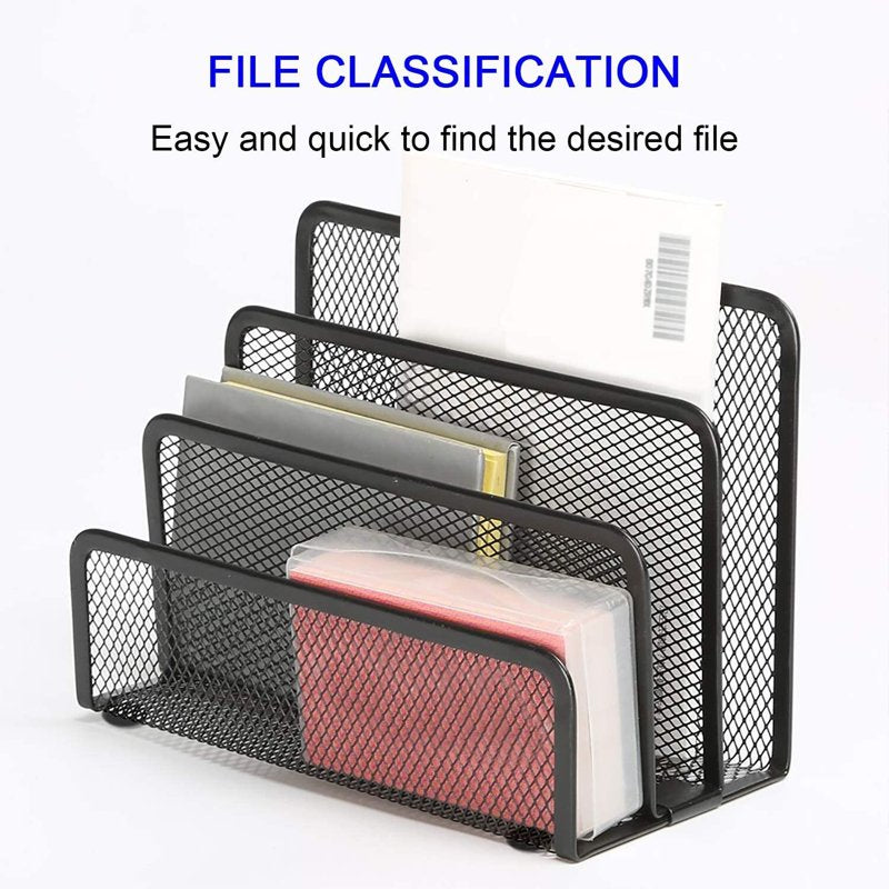 Desk Mail Organizer with 3 Metal Mesh Compartments - Office & Home File Holder