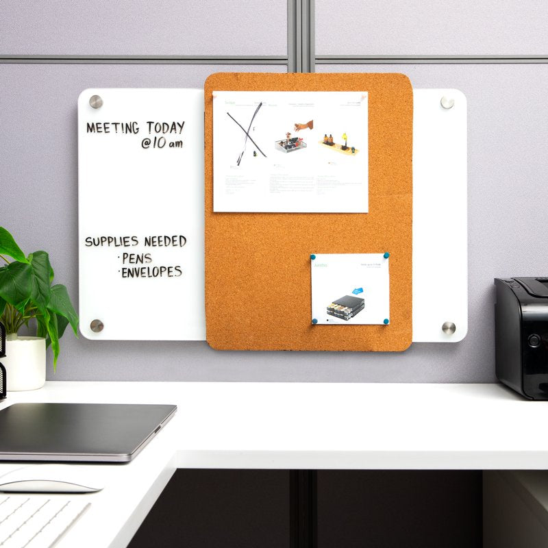 Glass Dry Erase Board with Sliding Cork Bulletin Board - 28x19.5 Inches