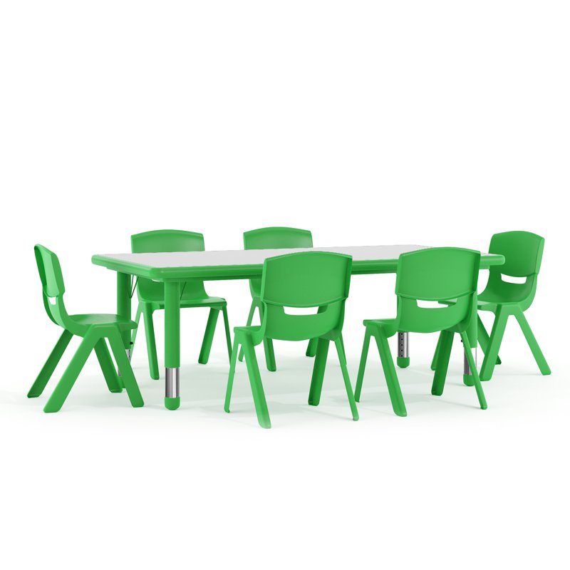 Kids Activity Table Set with 6 Chairs - Adjustable Classroom Furniture, Green