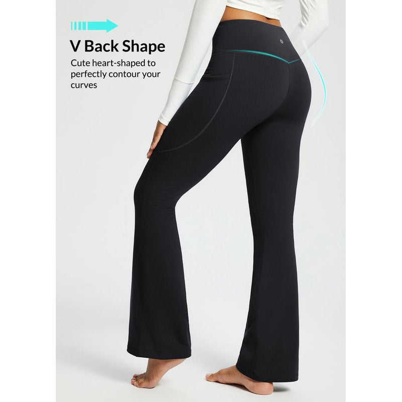 Thermal Fleece Lined Yoga Pants with Pockets - Waterproof Winter Flare Leggings