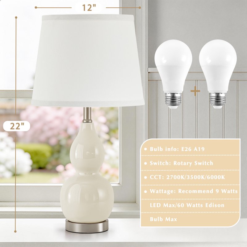 Set of 2 Adjustable Gourd Ceramic Table Lamps for Bedroom Living Room Nightstand