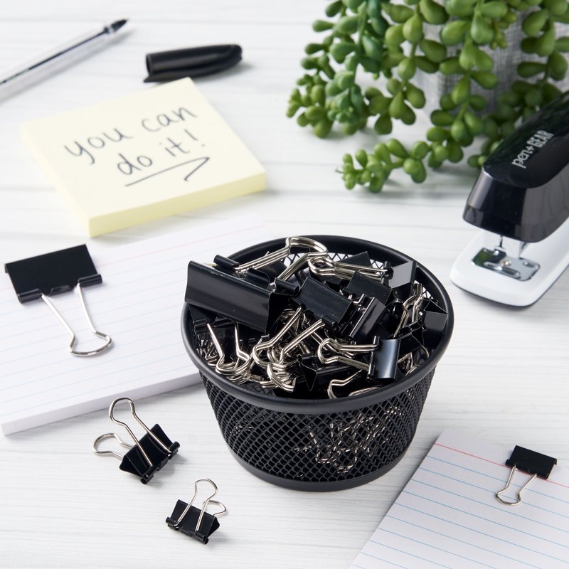 Metal Binder Clips Set - Assorted Sizes, 200 Black Office Clips