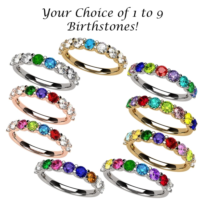 Personalized Birthstone Family Ring - 10K Gold or Silver Customizable Gift for Women
