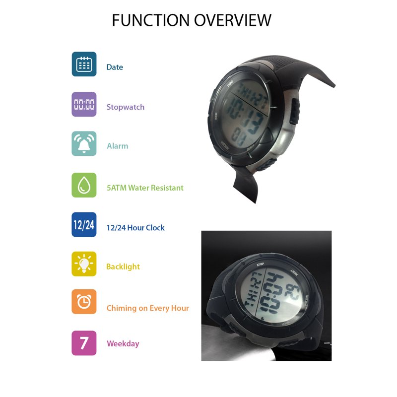 Digital Sport Wristwatch for Men with Water Resistance and Backlight