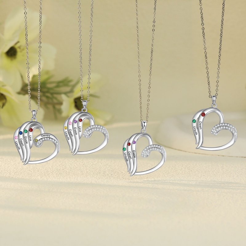 Personalized Brass Family Necklace with Birthstones for Women - Mother Gift