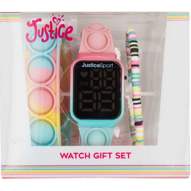 Kids Silicone Watch and Bracelet Set in Pastel Colors with Popper Toy