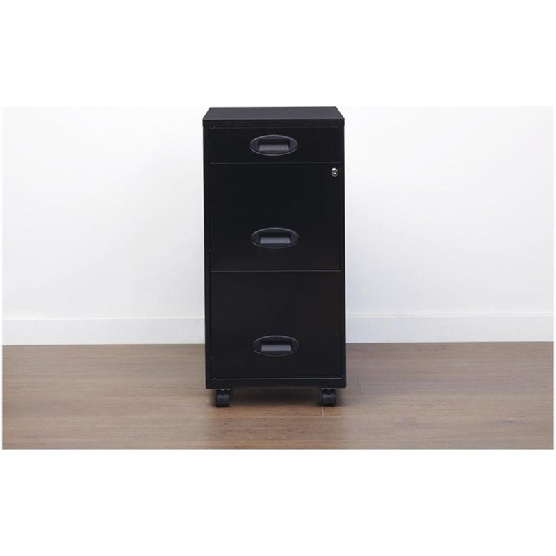 Mobile 3-Drawer Steel File Cabinet with Lock - Black Office Storage