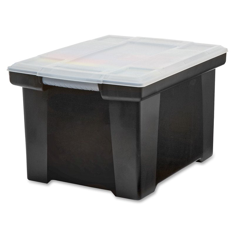 Storex Plastic File Tote Storage Box - Letter & Legal Size, Snap Lid, Black