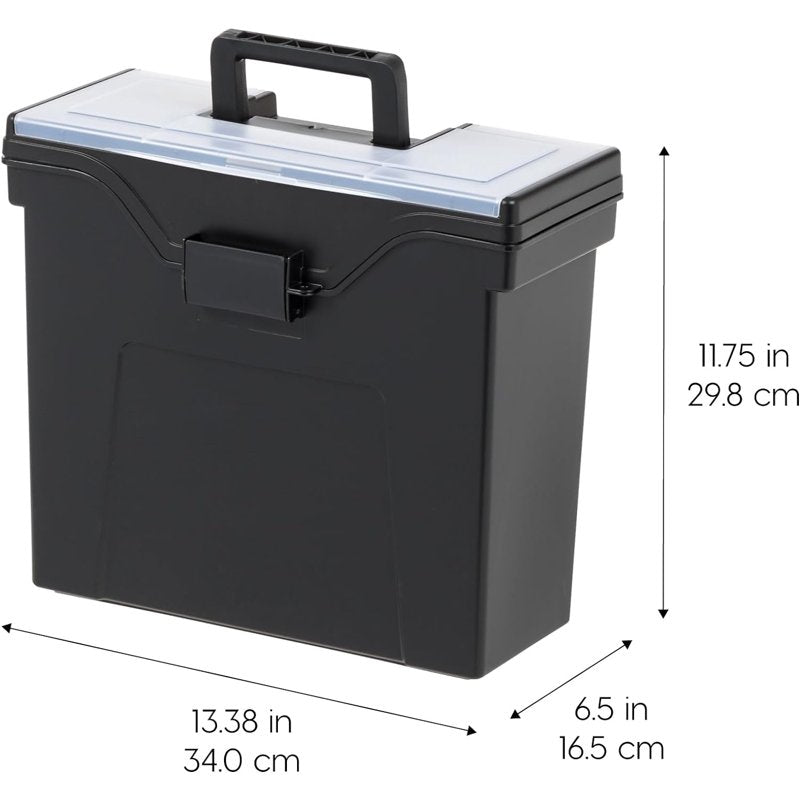 Portable File Box with Handle - Lockable Letter Size Storage Organizer, Black