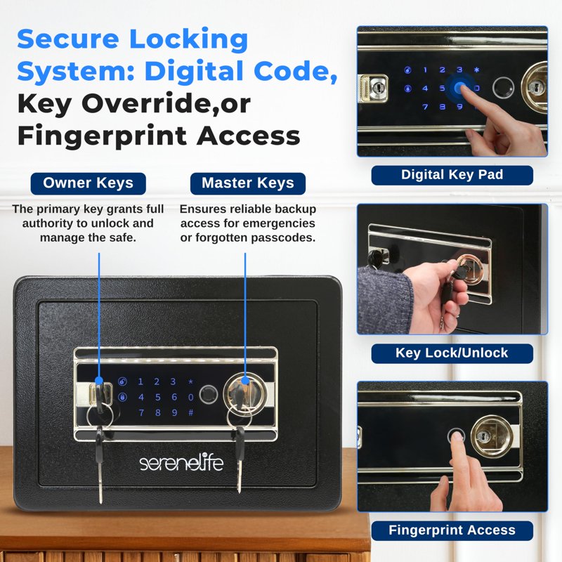 Electronic Safe Box with Fingerprint & Keypad Lock, Steel Security Safe for Home & Office