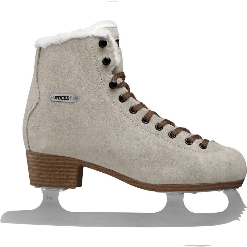 Women's Eco Faux Fur Ice Skates with Suede Upper and Stainless Steel Blade