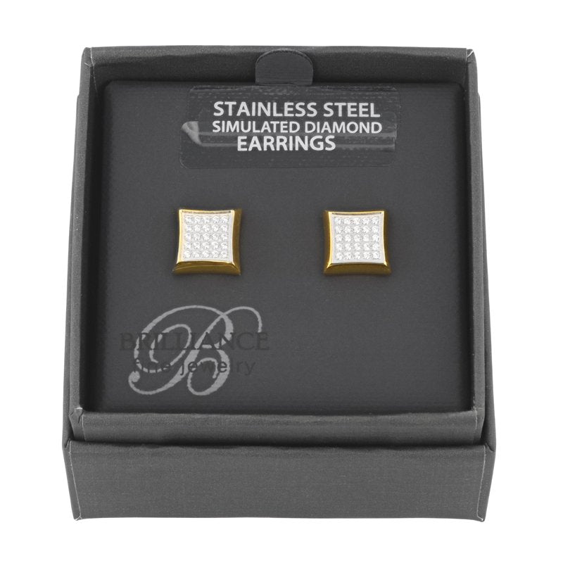Men's Two-Tone Yellow IP Cubic Zirconia Stainless Steel Stud Earrings