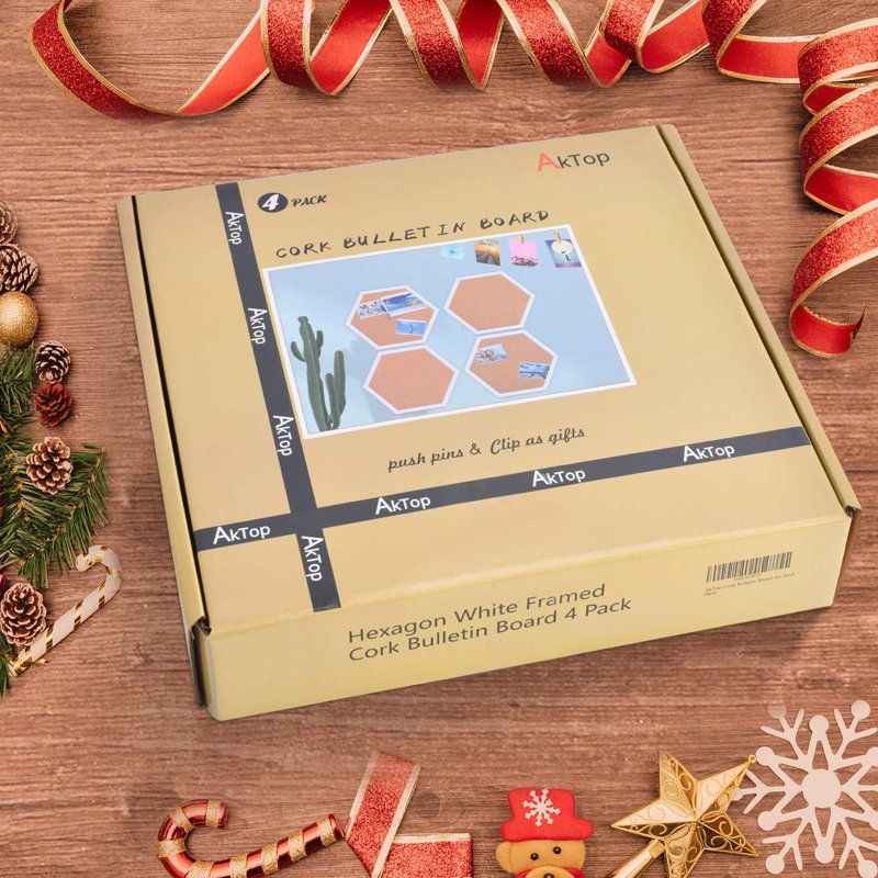 Hexagon Cork Bulletin Board Set - 4 Pack White Wall Cork Tiles for Office & Home