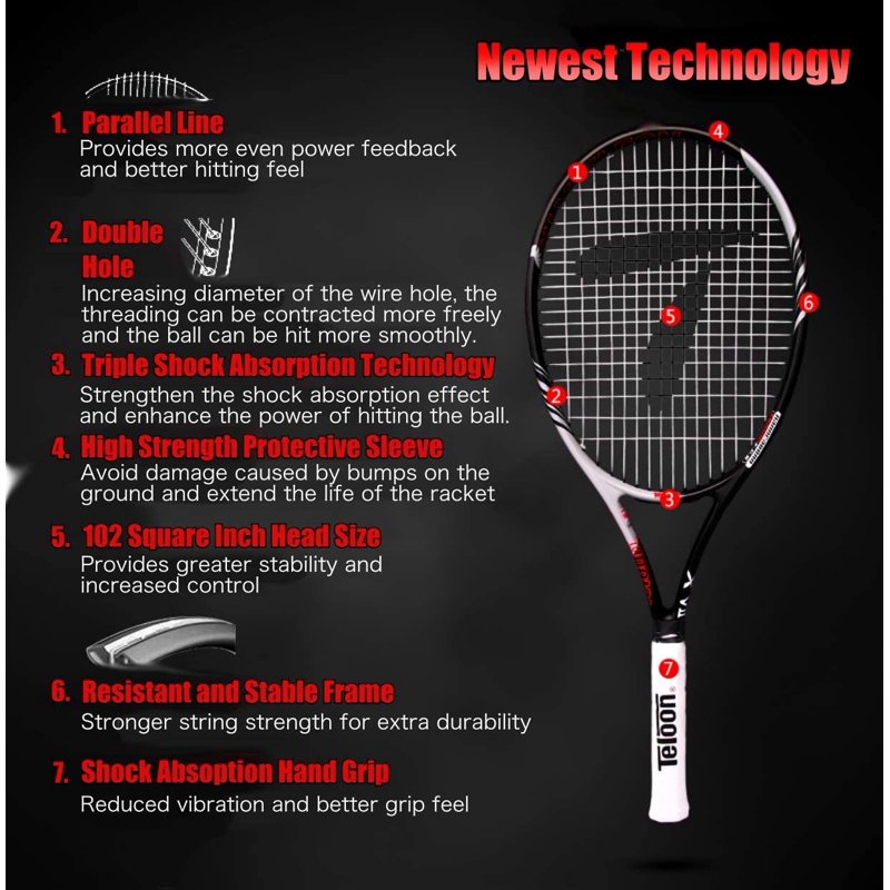 High-Quality Tennis Racquet with Bag Cover Shock Absorber - Carbon Fiber, Pink, 280g