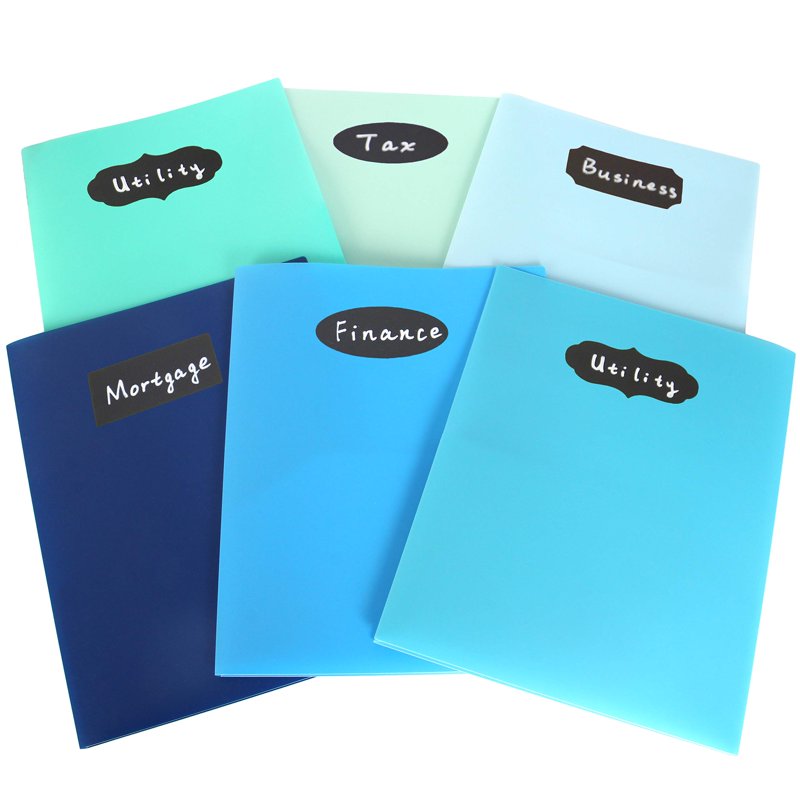 Heavy Duty Plastic 2-Pocket Folders - 12 Pack in Coastal Colors for School & Office