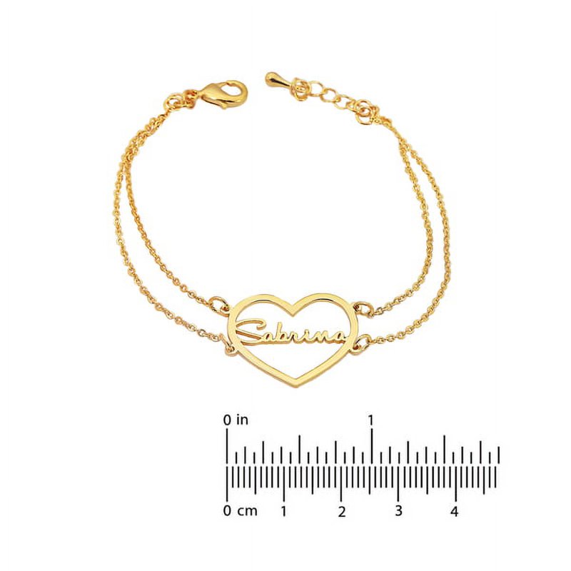Personalized Sterling Silver Double Chain Heart Bracelet - 7 Inch Custom Name Jewelry