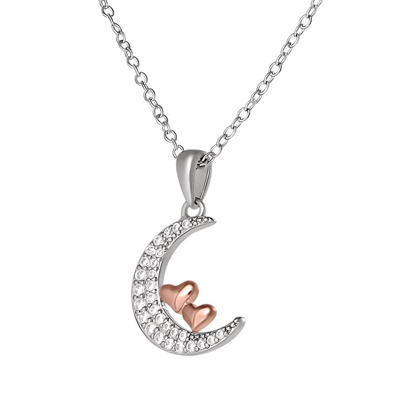 Women's Pink Gold Plated Cubic Zirconia Pendant Necklace, 18 Inch +2 Inch Extender