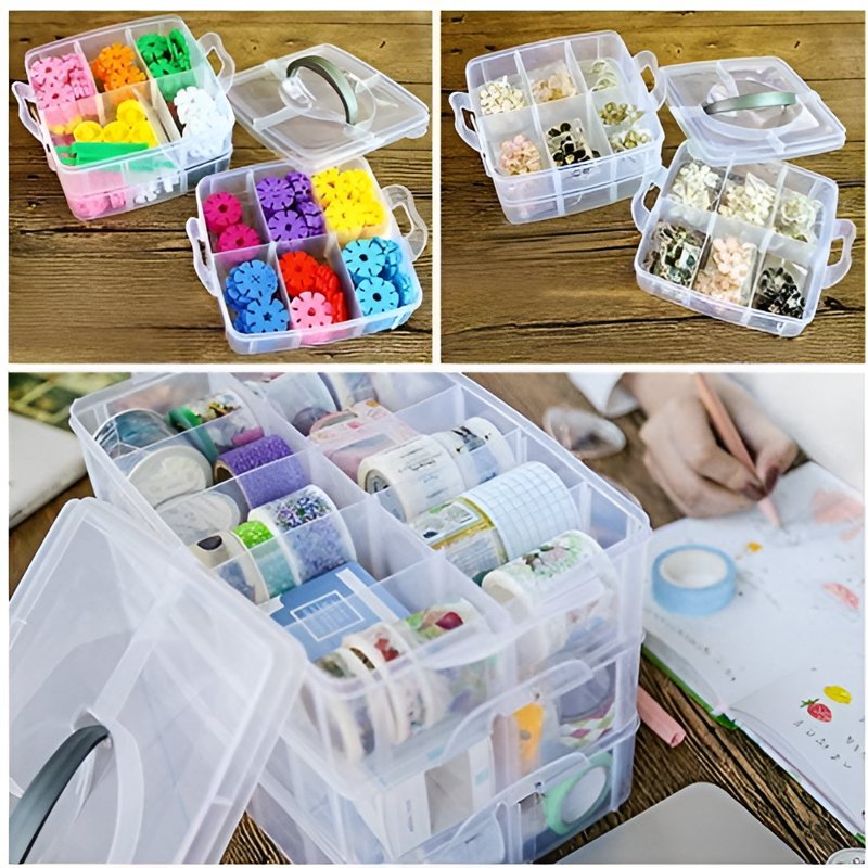 Stackable Bead Organizer Box with 30 Adjustable Compartments - Clear Plastic Craft Storage