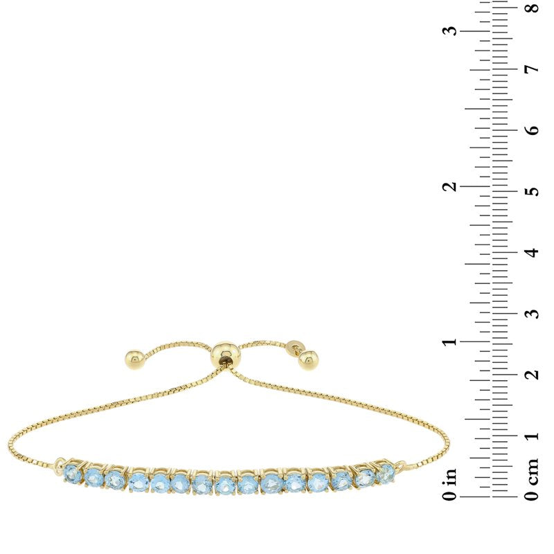 Women's 14K Gold Plated Sterling Silver Blue Topaz Tennis Bolo Bracelet - 9.7 Inches