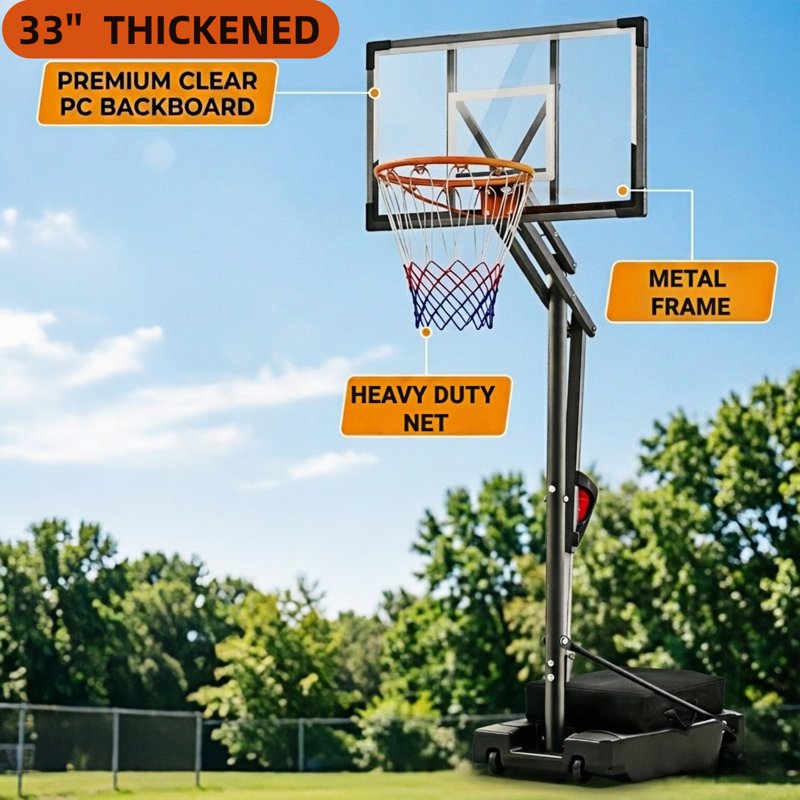 Adjustable Portable Basketball Hoop System for Kids & Adults, 33 Inch Backboard