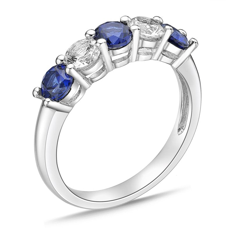 Sterling Silver Ceylon Sapphire Engagement Ring with White Sapphire Band
