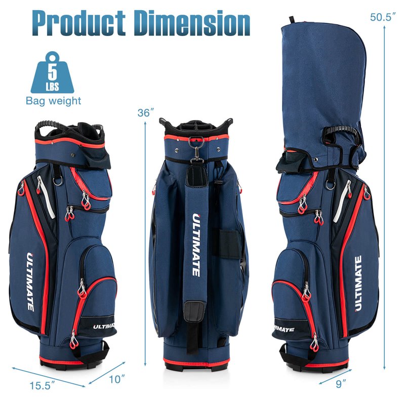 Golf Cart Bag 9.5-Inch 14-Way Divided with Rain Hood, Nylon Travel-Ready