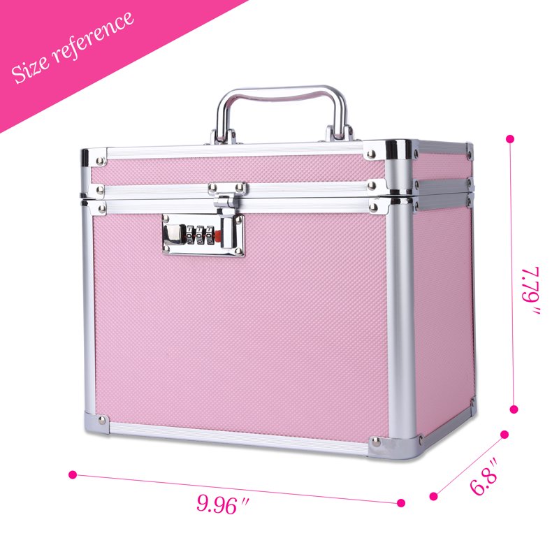Secure Lock Box with Code Combination for Jewelry, Medicine, and Valuables - Pink, Compact 7.25"x7.75"x10"