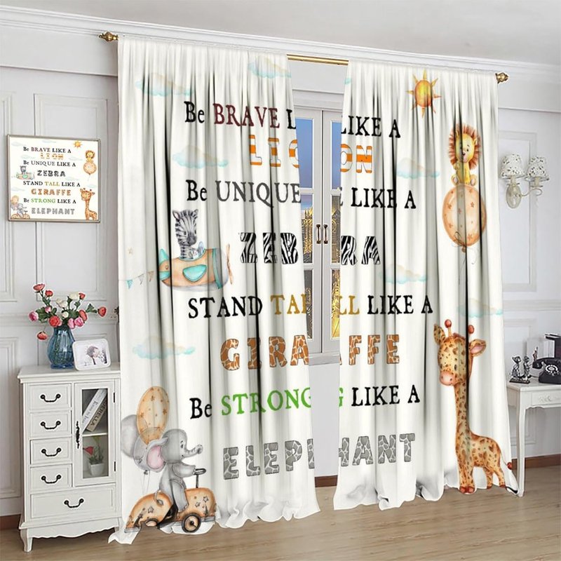 Kids Jungle Animal Curtains Set - Thermal Insulated Window Drapes for Nursery & Bedroom