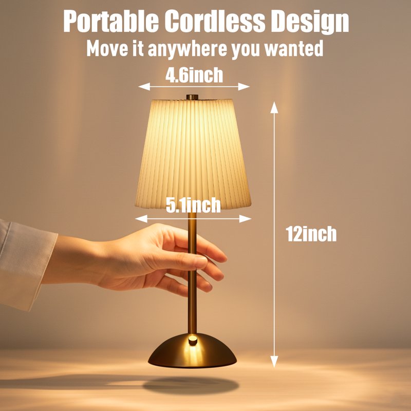 Rechargeable Cordless Table Lamp with Touch Dimming and 3 Light Options
