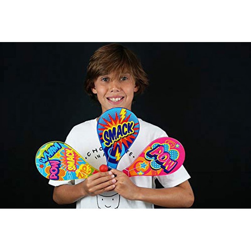 Ja-Ru Paddle Ball Set - 3 Multicolor Paddles with String, Neon Variation