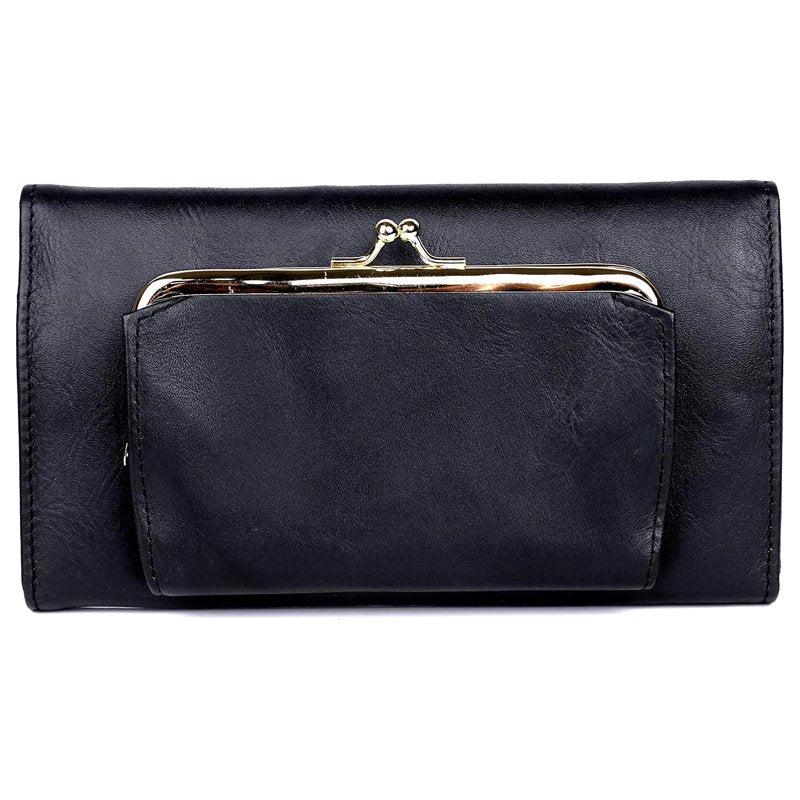 Women's Leather Clutch Organizer with Removable Checkbook & Card Slots
