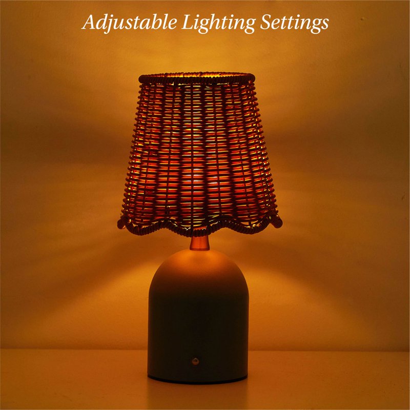 Rechargeable Green Rattan LED Table Lamp - Cordless Dimmable Accent Light