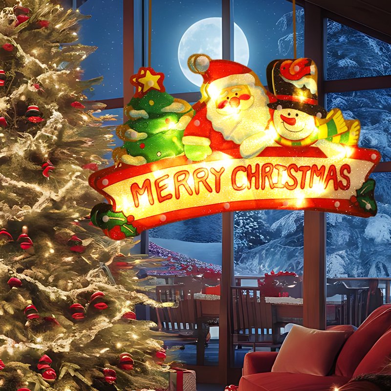 Battery Operated Christmas Window Hanging Lights with Suction Cups - Indoor Holiday Decor