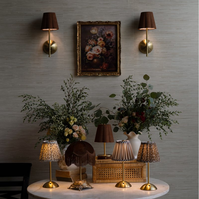 Rechargeable Table Lamp with Fabric Shade & Touch Control - Brown Striped