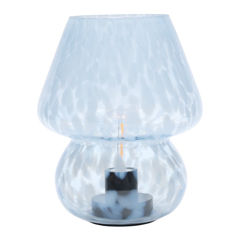 Battery-Powered Blue Mushroom Table Lamp - 8-Inch Tortoise Glass