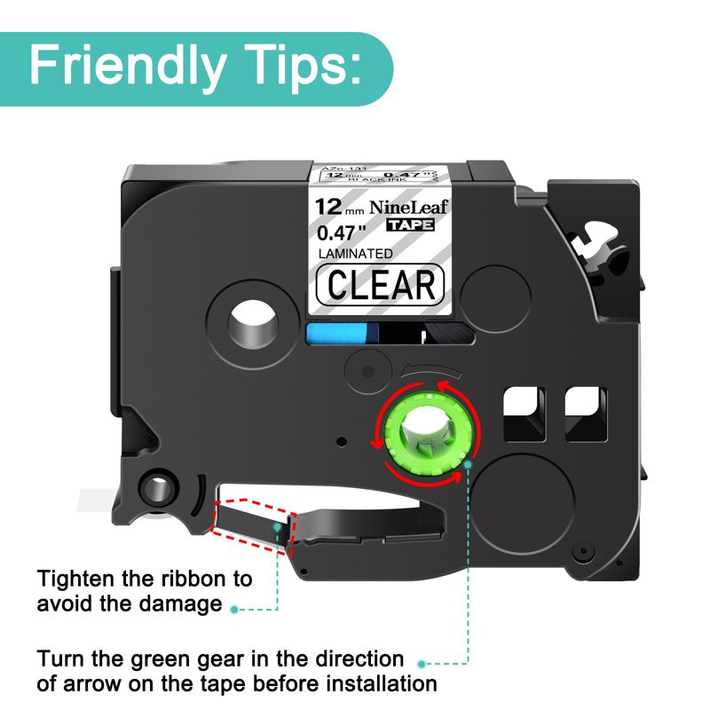 6 Pack Laminated Label Tape for Brother P-touch TZe-131 12mm Clear & White