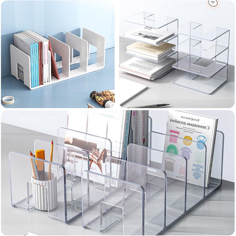 Clear Acrylic File Organizer with 4 Slots - Desk & Office Document Storage