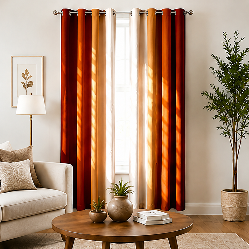 Burnt Orange Ombre Blackout Curtains - Room Darkening Grommet Drapes for Living Room & Bedroom, Pack of 2, Multiple Sizes