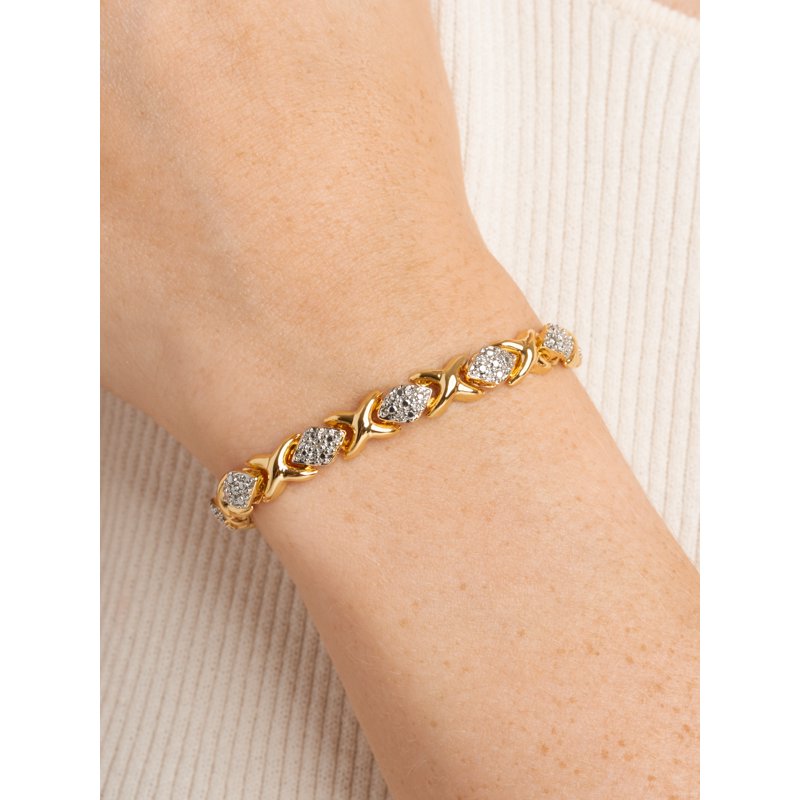 Gold & Silver Tone XO Diamond Shape Tennis Bracelet 7.25" - Silver or Gold Plated Jewelry