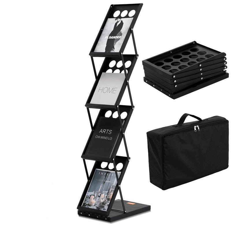 Foldable Magazine Display Rack with 4 Pockets - Portable Literature Organizer