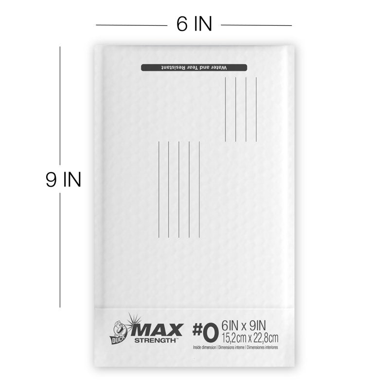 Self-Sealing Poly Bubble Mailers 6x9 White Pack of 8 - Water & Tear Resistant