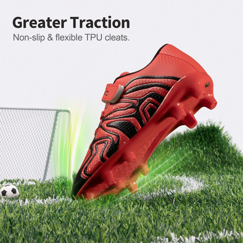 Dream Pairs Kids Soccer Cleats - Multi-Ground Outdoor Football Shoes (Red/Black, Variation 2)