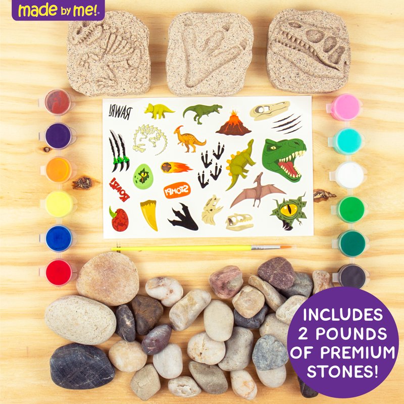 Kids Dinosaur Rock Painting Kit with Fossils and Stones - Creative Art Set for Ages 6+