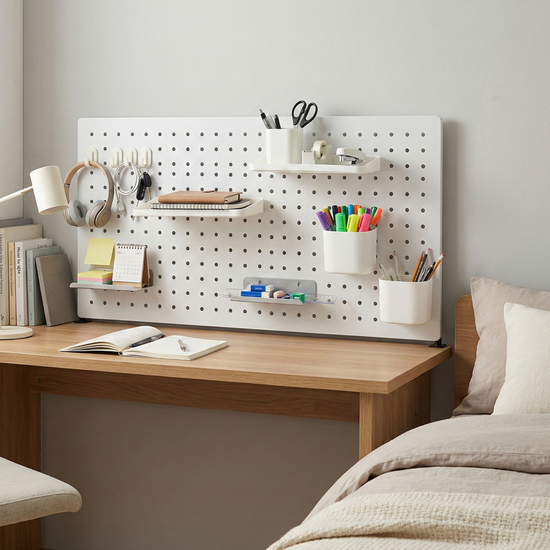 Desk Pegboard Organizer Kit with Hooks Trays & Pen Holders for Office & Craft Space