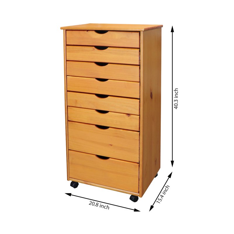 Solid Wood Storage Cart with 6+2 Drawers - Mobile Utility & Craft Organizer