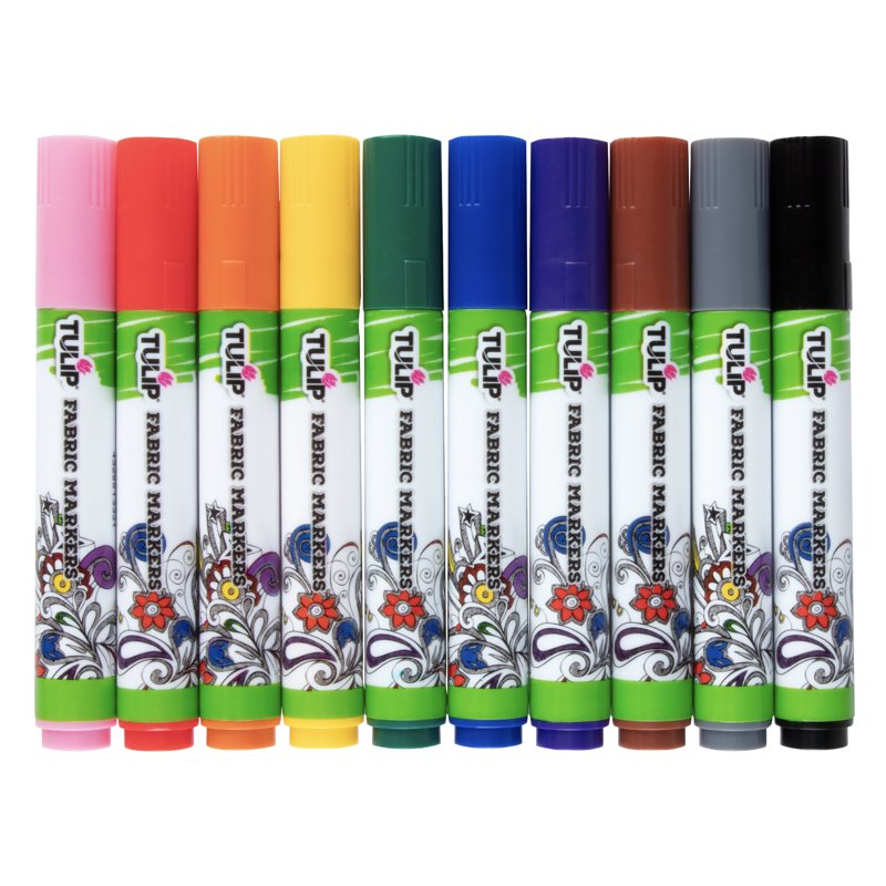 Rainbow Fabric Markers Set - 10 Brush Tip Markers for Textiles, Washable, Permanent